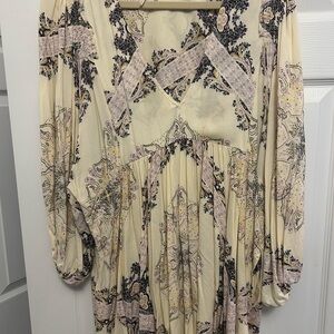 Free People Paisley Print Dress in Cream and Purple